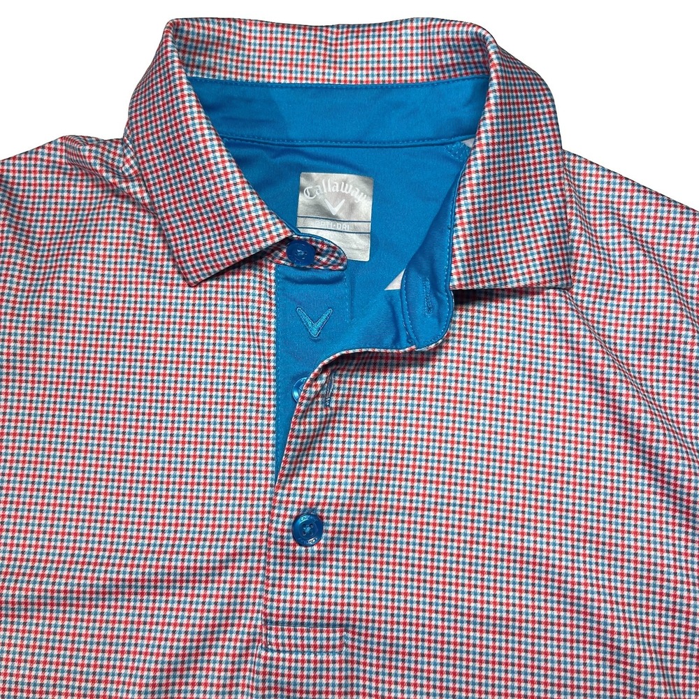 Callaway Opti-Dri Moisture Wicking Men's Checkered Print Polo Red Small EUC